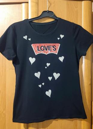Pженская коттоновая футболка с пайетками love,s pps,m1 фото