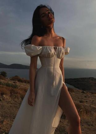 Платье с розрезом откритие плечи пляжное селянка1 фото