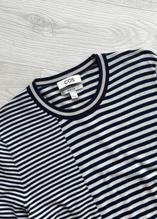 Шикарна футболка cos stripe regular fit cotton/linen t-shirt navy/white2 фото