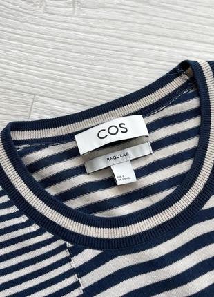 Шикарна футболка cos stripe regular fit cotton/linen t-shirt navy/white4 фото