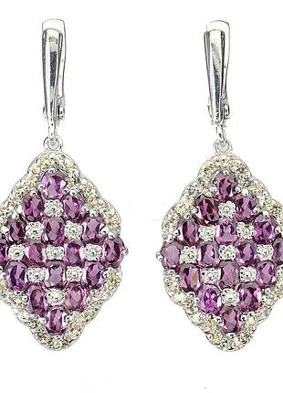 Серьги серебро 925 натуральный родолит сапфир