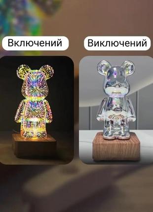 Нічник ведмідь | bearbrick |світлодіодний ведмідь феєрверк | 3д нічник | 3д ведмідь5 фото