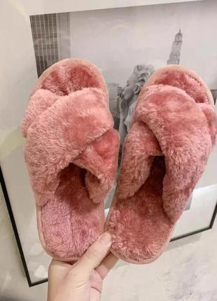 Тапочки жіночі домашні пухнасті капці для дому зручні рожеві сірі чорні відкриті