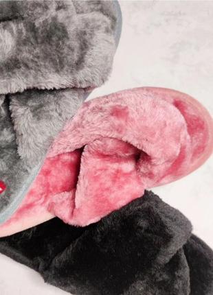 Тапочки жіночі домашні пухнасті капці для дому зручні рожеві сірі чорні відкриті