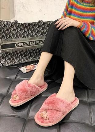 Тапочки жіночі домашні пухнасті капці для дому зручні рожеві сірі чорні відкриті