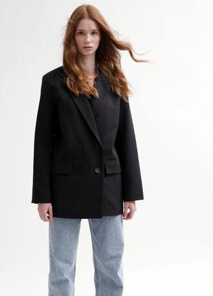 Двубортный удлиненный пиджак черный &lt;unk&gt; 79801