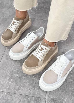 Стильні жіночі кеди кросівки натуральна шкіра замш