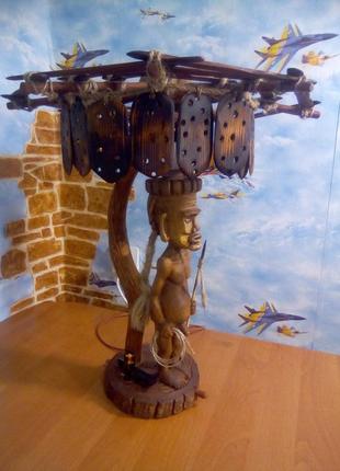 Декоративна, настільна лампа ручної роботи дерево4 фото