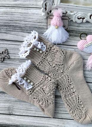 Сказочные ажурные носки для подарка – нежные носки из мериноса.