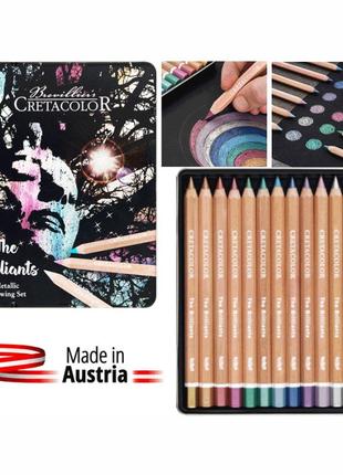 Набір кольорових олівців megacolor the brilliants 12 шт. металева коробка металікі cretacolor3 фото