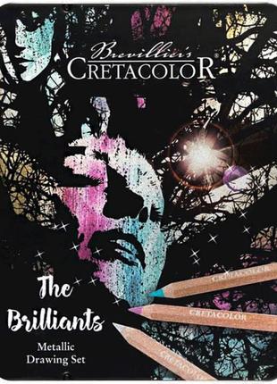 Набір кольорових олівців megacolor the brilliants 12 шт. металева коробка металікі cretacolor