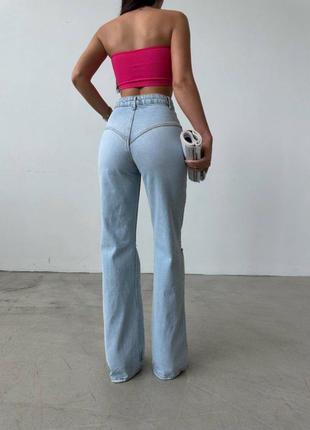 Жіночі джинси блакитні з єфектом пушап висока посадка гарно сідають по фігурі на ґудзиках виробник туреччина