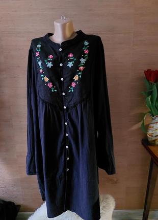 💛🌸💚 невероятно крутое черное платье туника cotton с вышивкой
