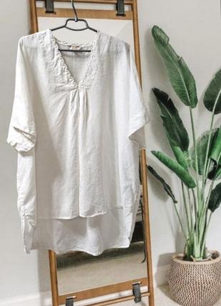 Белая летняя блуза-рубашка из льна modern rarity оверсайз4 фото