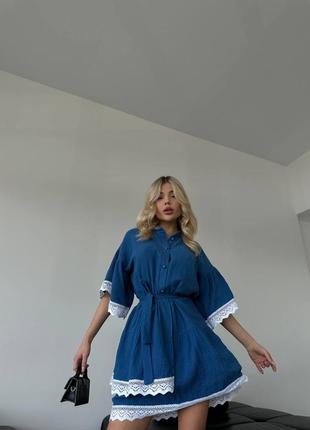 Платье муслиновое с кружевом9 фото