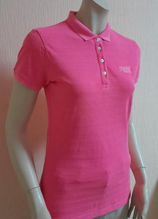 Ярчайшая хлопковая футболка поло розового цвета superdry made in india4 фото