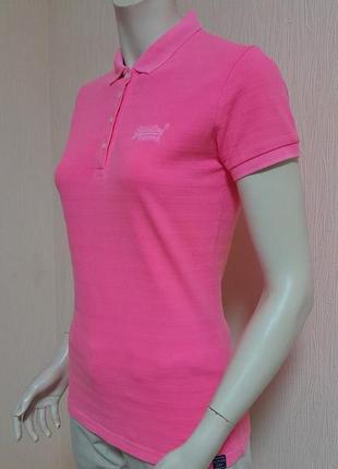 Яскрава бавовняна футболка поло рожевого кольору superdry made in india2 фото