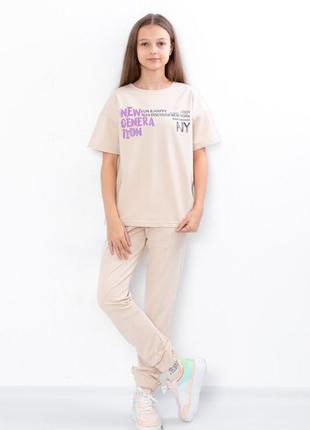 Лавандовый костюм футболка и брюки, лавандовый комплект подростковый, стильный комплект для девушек, модный костюм сиреневый2 фото