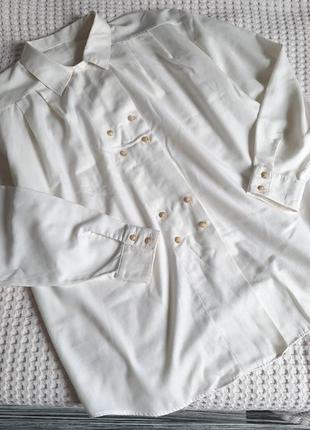 Винтажная удлиненная молочная двубортная рубашка винтаж