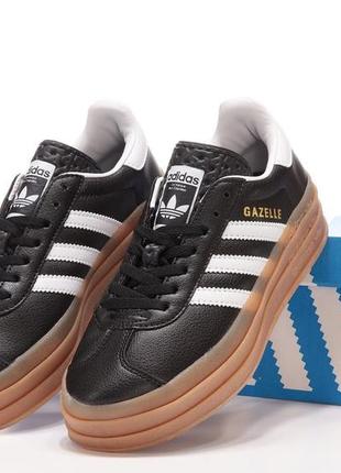 Женские черные кожаные кеды на платформе кроссовки adidas gazelle bold