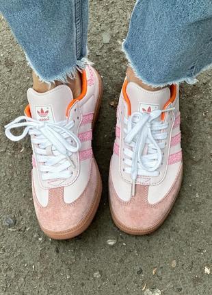 Кроссовки натуральные кожаные замшевые adidas samba pink.