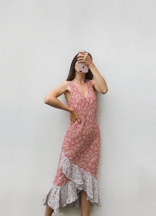 Платье миди в цветы peruna by m&amp;s с рюшами розовый вискозный1 фото