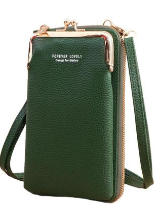 Жіноча сумочка для телефону через плече, клатч, гаманець сумка-портмоне зелена6 фото