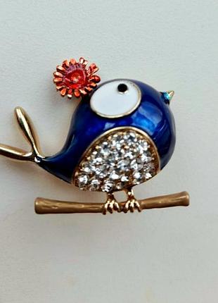 Брошь птичка синяя брошка под ретро винтаж пин значок