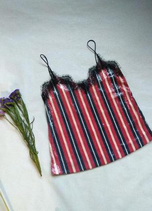 Майка в паетках zara basic,нарядная маечка рыбья чешуя,полосатая