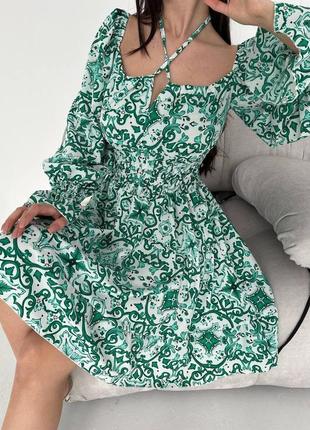 Женское летнее платье мини с открытыми плечами и длинным рукавом