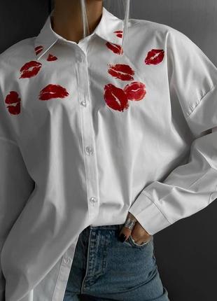 Трендовая оверсайз рубашка с поцелуями 💋