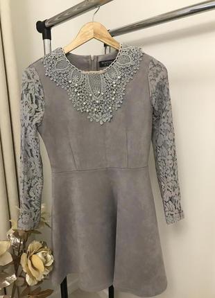 Плаття замш з кружевом