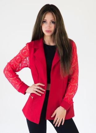 Кардиган жіночий, літній з гіпюровими рукавами, червоний, garcia 213441 фото
