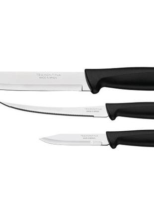 Набір ножів tramontina plenus black 3 пр. (ножі; для м'яса 152 мм., стейка 127 мм., овочей 76 мм.)