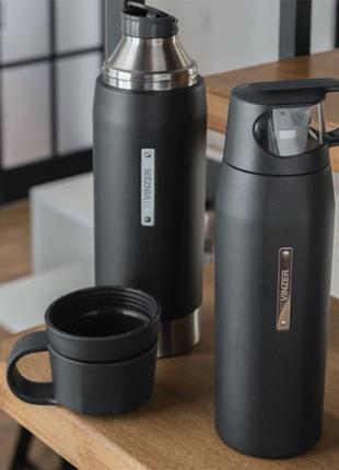 Термос-бутилка viinzer vacuum flask 1000 мл., чорний матовий корпус