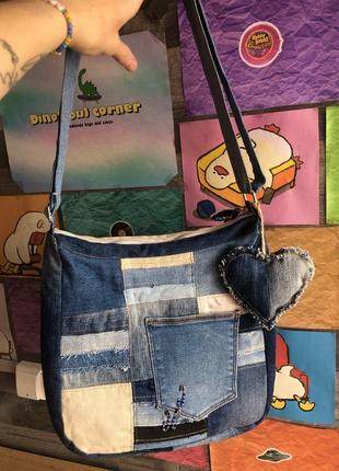Оригінальна джинсова еко сумочка на плече ручної роботи patchwork sue2 фото