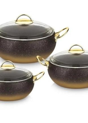 Набір посуду алюмінієвого oms eco granite 6 пр. (каструлі: 2,0 л., 2,5 л., 3,5 л.), золотий