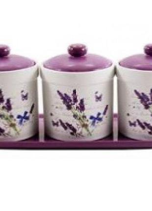 Набір банок керамічних interos "лаванда" 500 мл. (3 шт.) на підставці