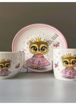 Набір дитячий ardesto princess owl 3 пр., порцеляна2 фото
