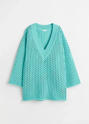 Вязаное платье туника кимоно свитер сетка макраме бирюза голубой h&m