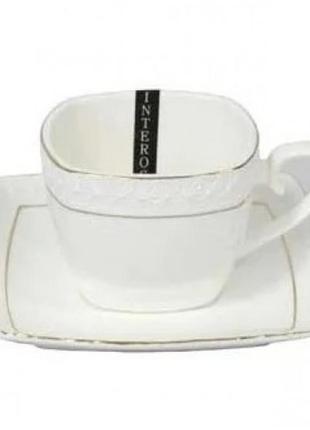 Чашка чайна 240 мл. interos "снігова королева" з блюдцем (квадратна)1 фото