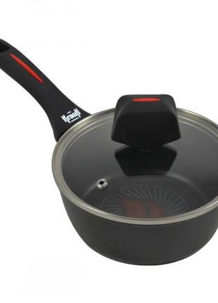 Ківш алюмінієвий krauf smart fry 1,0 л. d-16 см з антипр. покриттям зі скляною кришкою