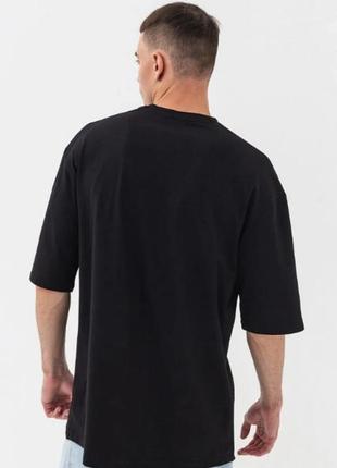 Прямая мужская футболка оверсайз без рисунков однотонная черная l-xl3 фото