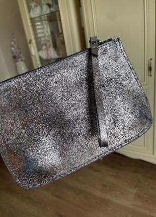Кожаный кошелек клатч с серебристым напылением!!!