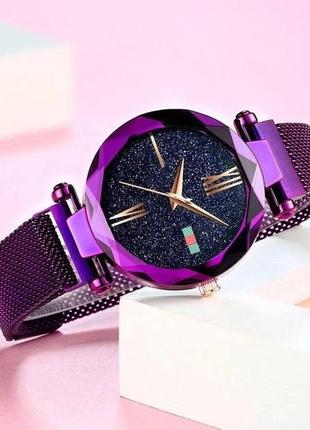 Женские наручные кварцевые часы starry sky style watch фиолетовый