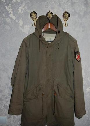 Куртка пальто милитари стиля с меховой подкладкой scotch & soda1 фото