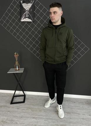 🟢демісезонний спортивний костюм adidas кофта на змійці хакі + штани (двонитка)🟢3 фото