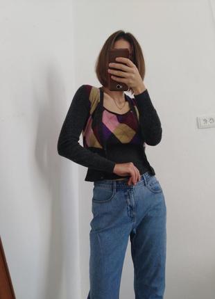 Шерстяний кардиган + топ в ромби клітинку mango топ на бретелях в клетку mango zara cos