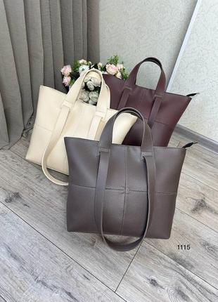 Жіноча стильна та якісна сумка шоппер зі штучної шкіри темна пудра7 фото