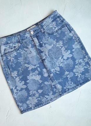 🌿1+1=3 шикарная короткая голубая джинсовая юбка в принт new look, размер 44 - 462 фото